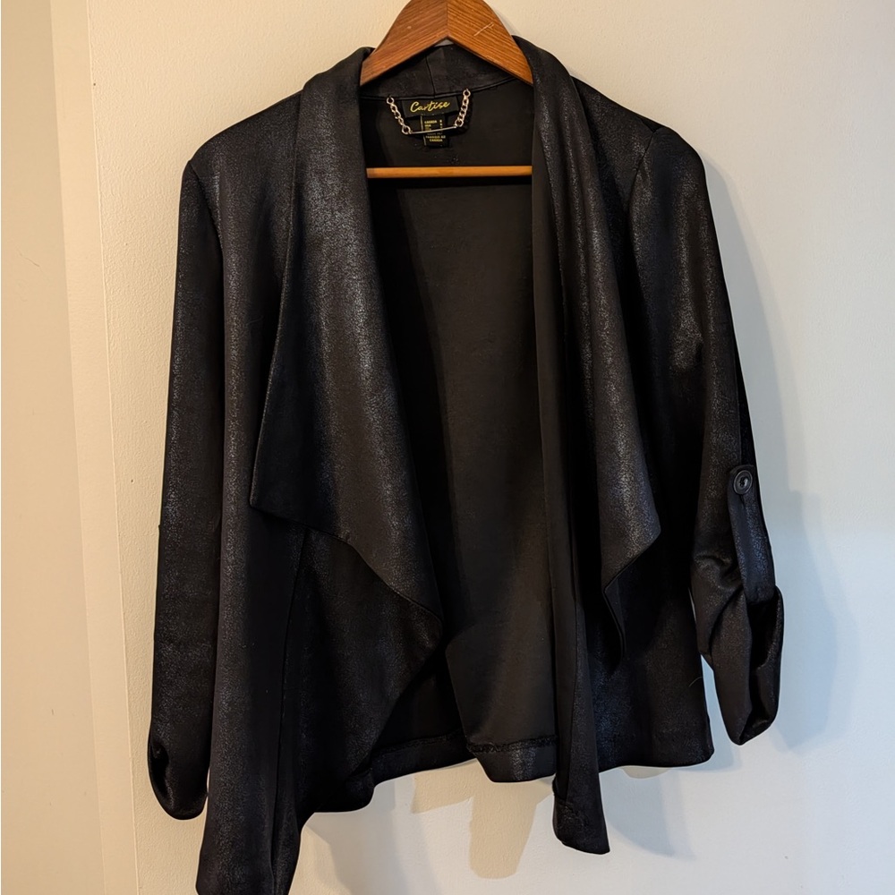 Cartise Navy Blue Draped Open-Front Blazer - MADE IN CANADA